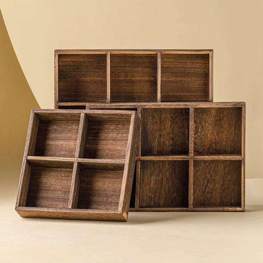 Aihogard Servierschale aus Massivholz in Braun im modernen Retro-Stil mit mehreren Fächern für Obst, Nüsse oder Süßigkeiten - Bild 4