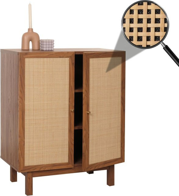 Highboard MCW-M51 mit Kubu Rattan in Walnuss-Optik, B/H/T: 98 x 79 x 42 cm - Bild 1