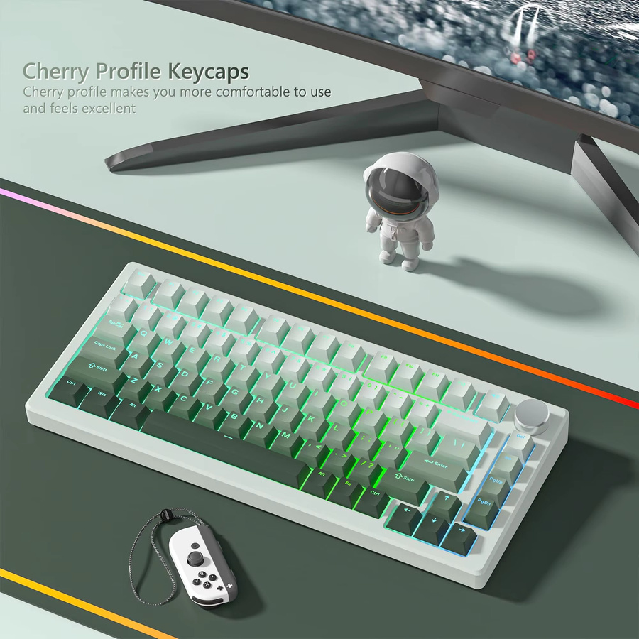 Oeny PBT Double-Shot Tastenkappen im Farbverlauf Grün/Schwarz mit 134 Tasten für mechanische Gamer-Tastaturen (Gateron und Cherry MX kompatibel) - Bild 3