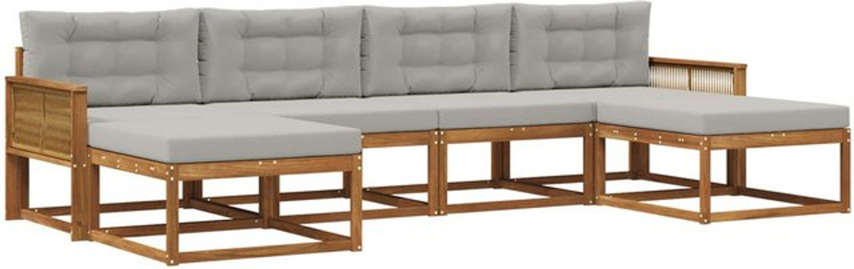 vidaXL Outdoor-Sofagarnitur aus Akazie mit Kissen, 6-teiliges Loungemöbel-Set in Natur und Hellgrau - Bild 1