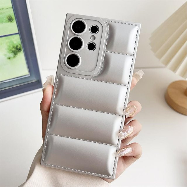 Luxus Puffer Daunenjacke Handyhülle aus weichem Silikon für Samsung Galaxy S26 S25 S24 Plus Ultra A55 A35 A73 A53 A54 A52 A72 A34 A25 in Silver - Bild 1