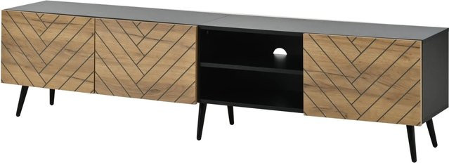 okwish TV-Lowboard im Retro-Stil mit Kabeldurchführung und leisen Scharnieren, Farbe: Schwarz, B/T/H: 180 x 45 x 45 cm - Bild 1