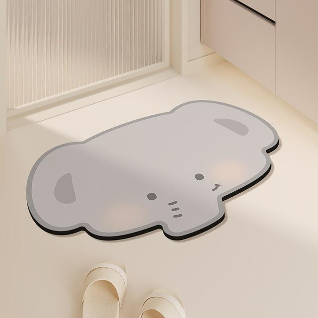 Saugfähige und rutschfeste Badezimmermatte mit Cartoon-Tier-Motiv von Yiran Furniture, grau, B/T: 80 x 50 cm - Bild 1