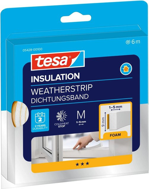 Tesamoll Universal Fensterdichtung und Türdichtung aus selbstkleibendem Schaumstoff in Weiß, Länge: 6 m, Breite: 0,9 cm - Bild 1