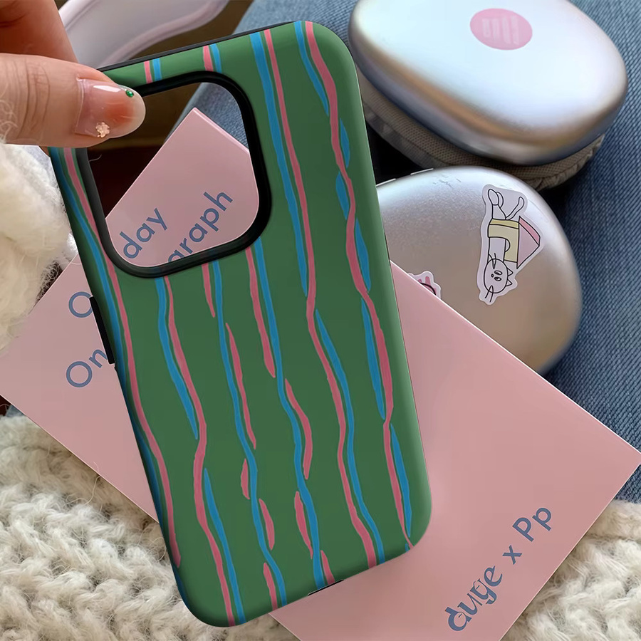 Handyhülle mit Wellenlinien in Grün, Rosa und Blau für Apple iPhone 11 bis iPhone 17 Pro Max Plus mit doppelschichtiger Rückseite - Bild 5