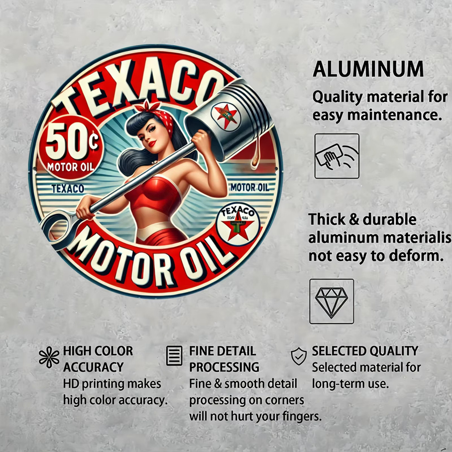 Vintage Texaco Tankstelle Metallwandkunst aus Aluminium, mehrfarbig, B: 20 cm, H: 20 cm - Bild 6