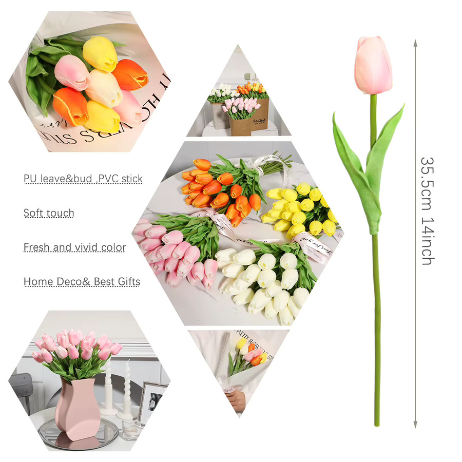 XIYA FLOWER Künstlicher Tulpenstrauß in Pink aus Textil für Hochzeitsdekoration und Heim-Deko - Bild 2
