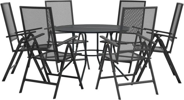 Furnicato 7-teiliges Gartenmöbel-Set mit rundem Tisch und verstellbaren Stühlen aus pulverbeschichtetem Stahl in Anthrazit, B/T/H: 110 x 104 x 61 cm - Bild 1