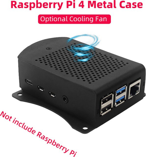Raspberry Pi 4 Gehäuse aus Aluminiumlegierung in Schwarz mit Aufhängehalterung und Lüfter sowie Schraubendreher für Modell B - Bild 1