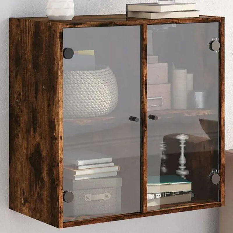 Vidaxl Hängevitrine als Wandschrank mit Glastüren in Räuchereiche, B/T/H: 68 x 37 x 68,5 cm - Bild 1