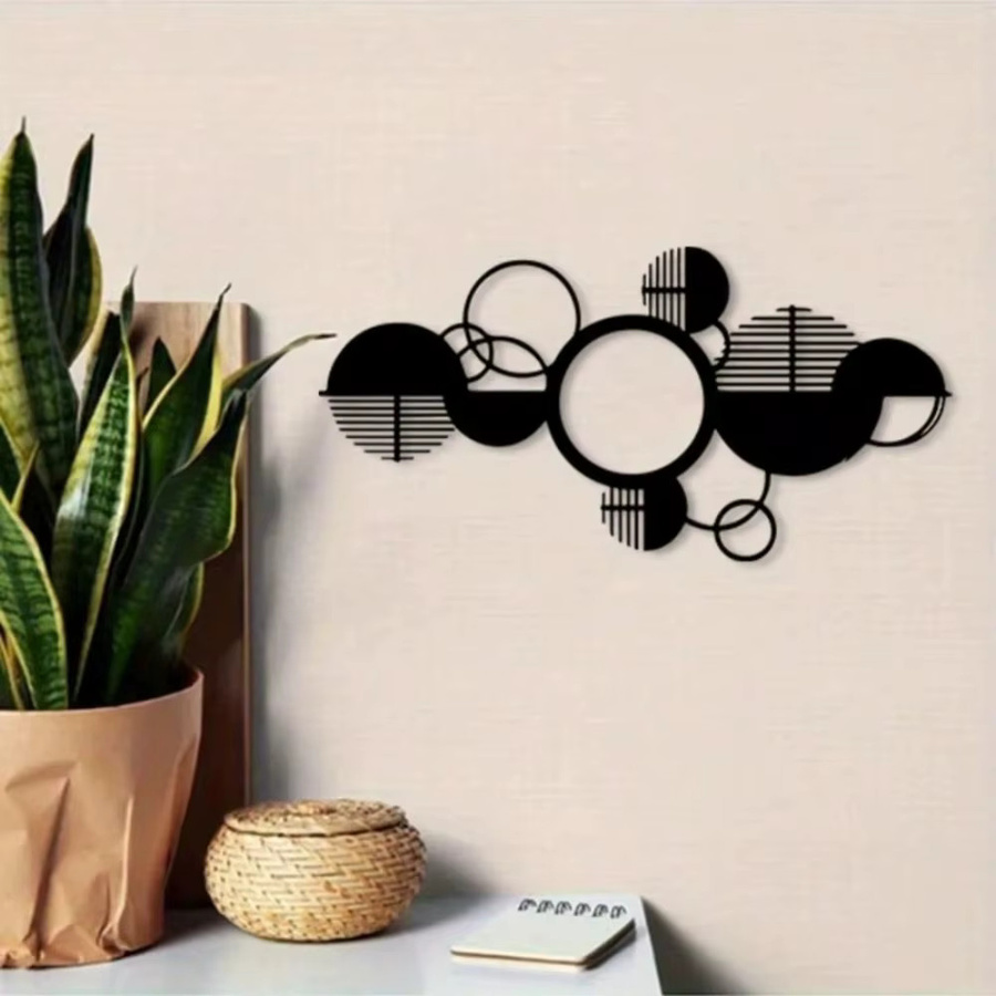 CIFBUY Moderne Abstrakte Metall-Wandkunst in Schwarz-Weiß, Geometrische Eisenkreis-Wanddekoration für Wohnzimmer und Büro - Bild 2