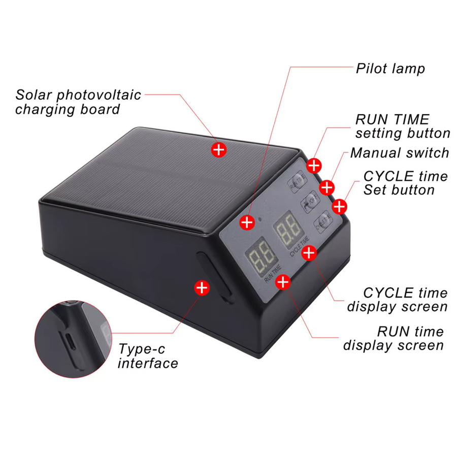 Solar Power Timer Automatisches Mikro-Tropfbewässerungssystem für Garten und Bonsai mit 1/4 Zoll Schlauch in Schwarz - Bild 5