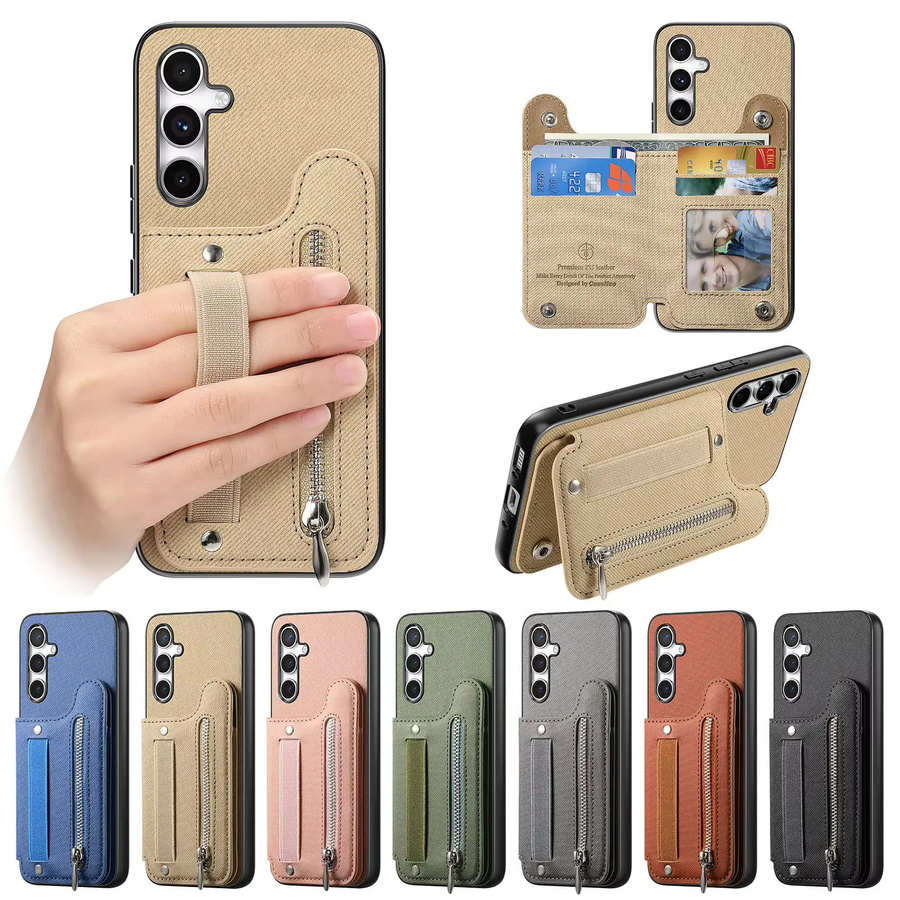 Brieftaschen-Handyhülle mit Kartenhalter für Samsung Galaxy S25 S24 FE S26 S23 Ultra S22 Plus A37 A57 A17 A07 A56 A55 A36 Cover in Grau und Beige - Bild 4