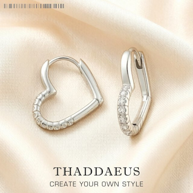 Thaddaeus Creolen-Ohrring Herz, 925 Silber, weiße Steine, Damen - Bild 1