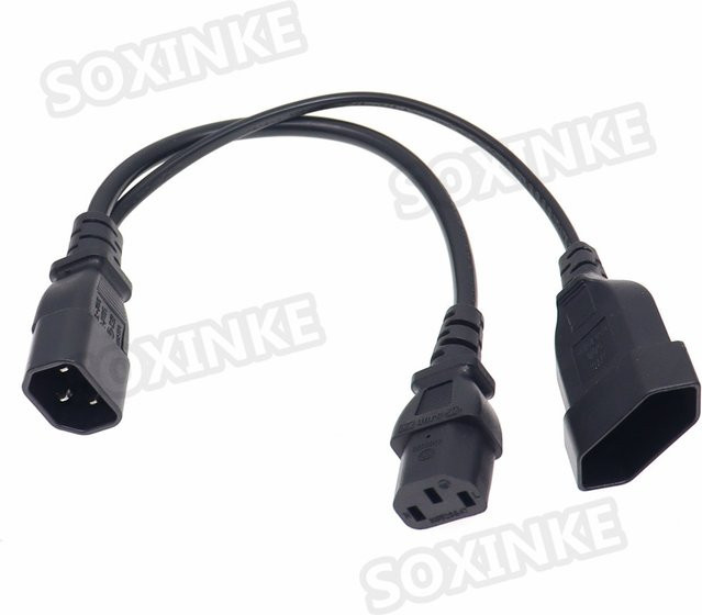 KYMISON Y-Typ Splitter Netzkabel IEC320 C14 auf 2x C13 und CEE7/16 Buchse, Schwarz, Länge: 0,3 m - Bild 1