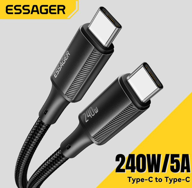 Essager USB Typ C auf USB C-Kabel mit 240 W PD 5A Schnellladefunktion für iPhone 15, MacBook, Huawei und Samsung in Schwarz oder Blau - Bild 1