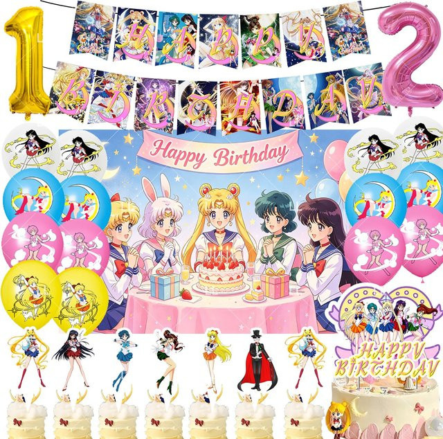 GirIs&MOON Geburtstagsparty-Dekoration Anime Magic Sailors Banner und Ballon-Set für Kinder, mehrfarbig - Bild 1