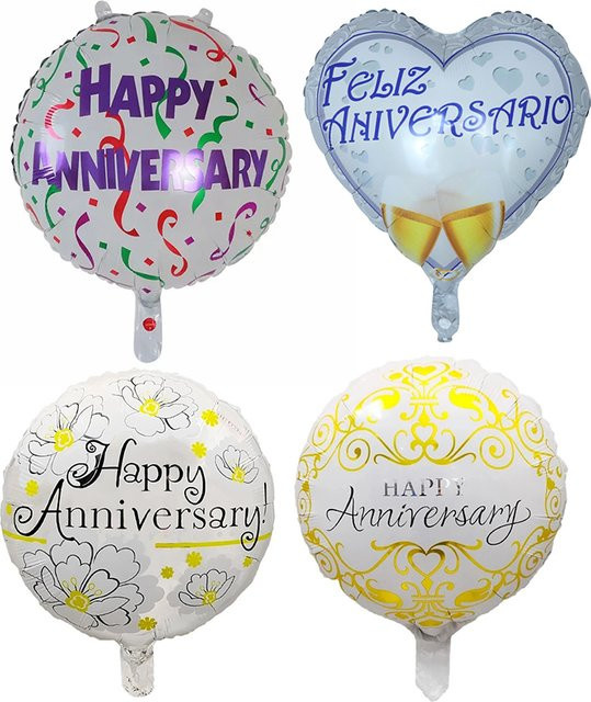 10 Stück Happy Anniversary Heliumballons für Hochzeit, Verlobung und Valentinstag, 18 Zoll, rund, Farbe: Multicolor - Bild 1