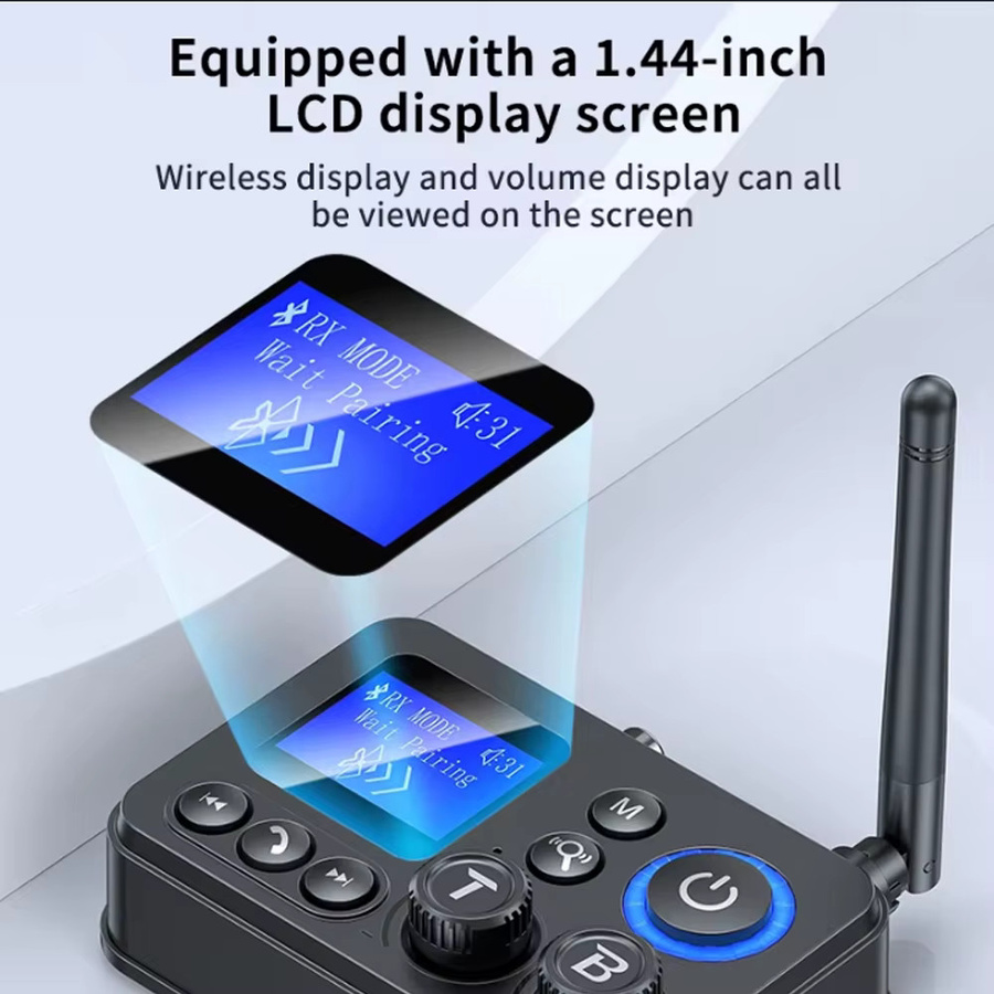 Kebidu Bluetooth 5.4 Empfänger und Sender mit LCD Display, Wireless Audio Adapter in Schwarz mit Unterstützung für AUX, Coaxial, Optisch, TF und U-Disk für TV, PC und Lautsprecher - Bild 3