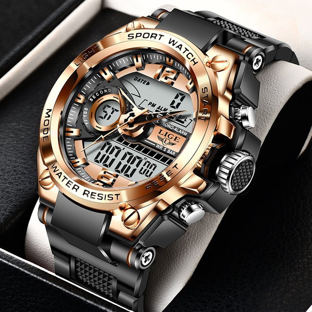 LIGE Digitaluhr, Quarz, Schwarz, Herren - Bild 1