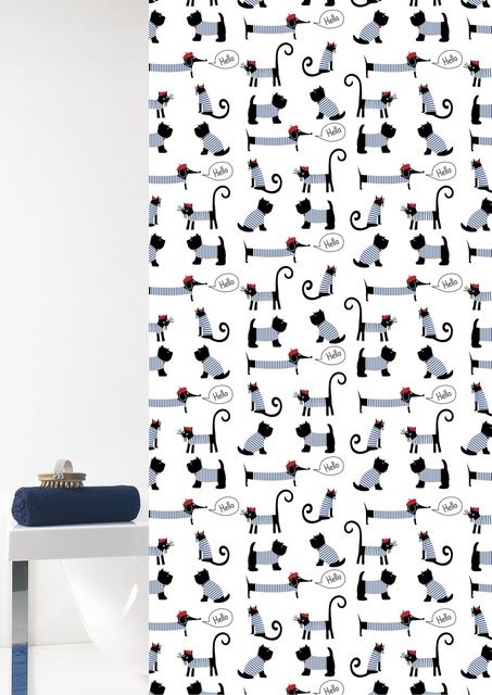 Duschvorhang HELLO! mit Tiermotiv in Multicolour und Weiß, Waschbar, B/H: 180 x 200 cm - Bild 1