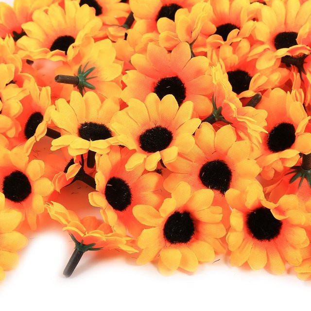 100 Stück Künstliche Stoffblumenköpfe in 11 Farben als Gänseblümchen und Gerbera für deine DIY Dekoration und Hochzeit von Painter, Orange - Bild 1