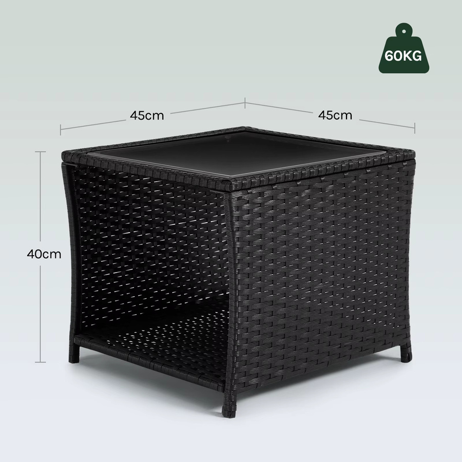 WOLTU Polyrattan Gartentisch in Schwarz mit Glasplatte und offenem Stauraum für Balkon und Terrasse - Bild 6