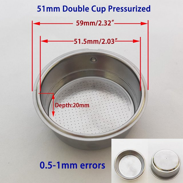 YUAN-ECT Doppeltasse-Kaffeemaschine mit Druckfilterkorb für Haushaltskaffeemaschinen, Silber, 51 mm und 58 mm, 1 Tasse und 2 Tassen - Bild 1