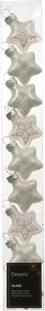 Decoris Baumschmuck Stern-Anhänger aus Glas in Weiß, 9-teiliges Set mit 3 Designs, Höhe: 3 cm, Breite: 1,3 cm - Bild 1
