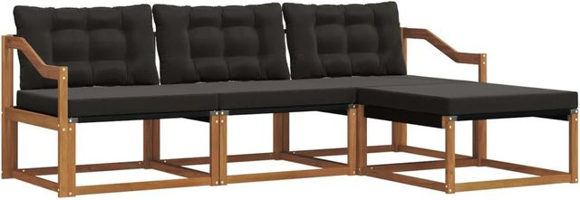 vidaXL Outdoor-Sofagarnitur L-Form aus Akazienholz mit Textilene und Kissen, 4-teilig, Braun und Schwarz - Bild 1