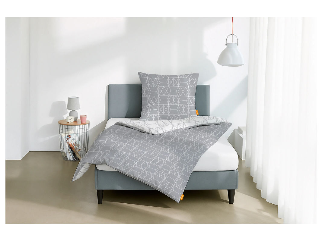EMMA Bettwäsche Set aus Baumwolle mit Reißverschluss, Grau, B/H: 135 x 200 cm und 80 x 80 cm - Bild 2