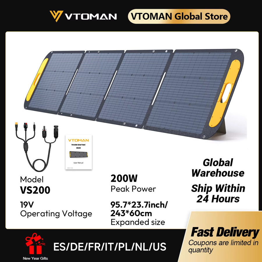 VTOMAN VS200 Faltbares Solarpanel Set, hocheffizientes tragbares 200 W Solarpanel in Schwarz für Reisen, Telefon und Boot - Bild 2
