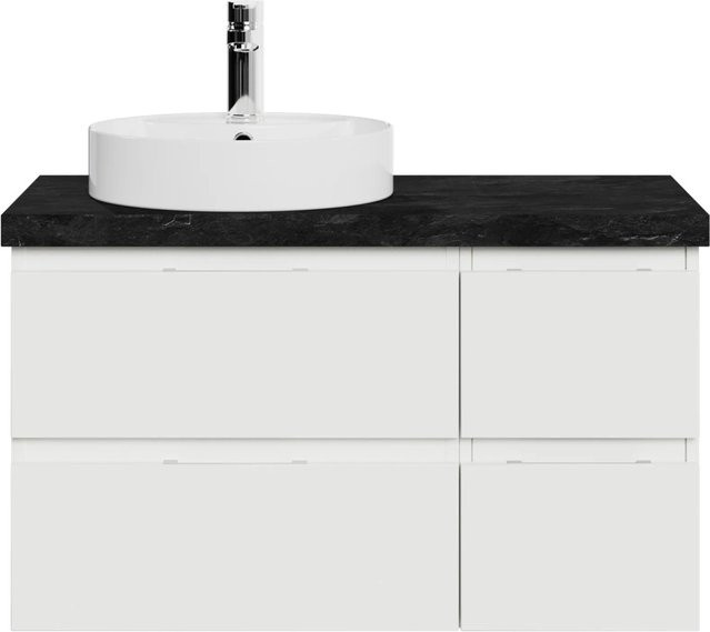 Pelipal Waschtischlösung Serie 4035 mit Keramik-Aufsatzbecken und Unterschrank in Weiß Glanz und Schiefer Grau - Bild 1