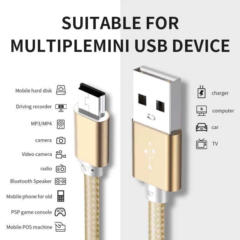 NNBILI Mini USB zu USB Daten- und Ladekabel für MP3 MP4 Player, GPS und Digitalkameras in Pink und Gold - Bild 3