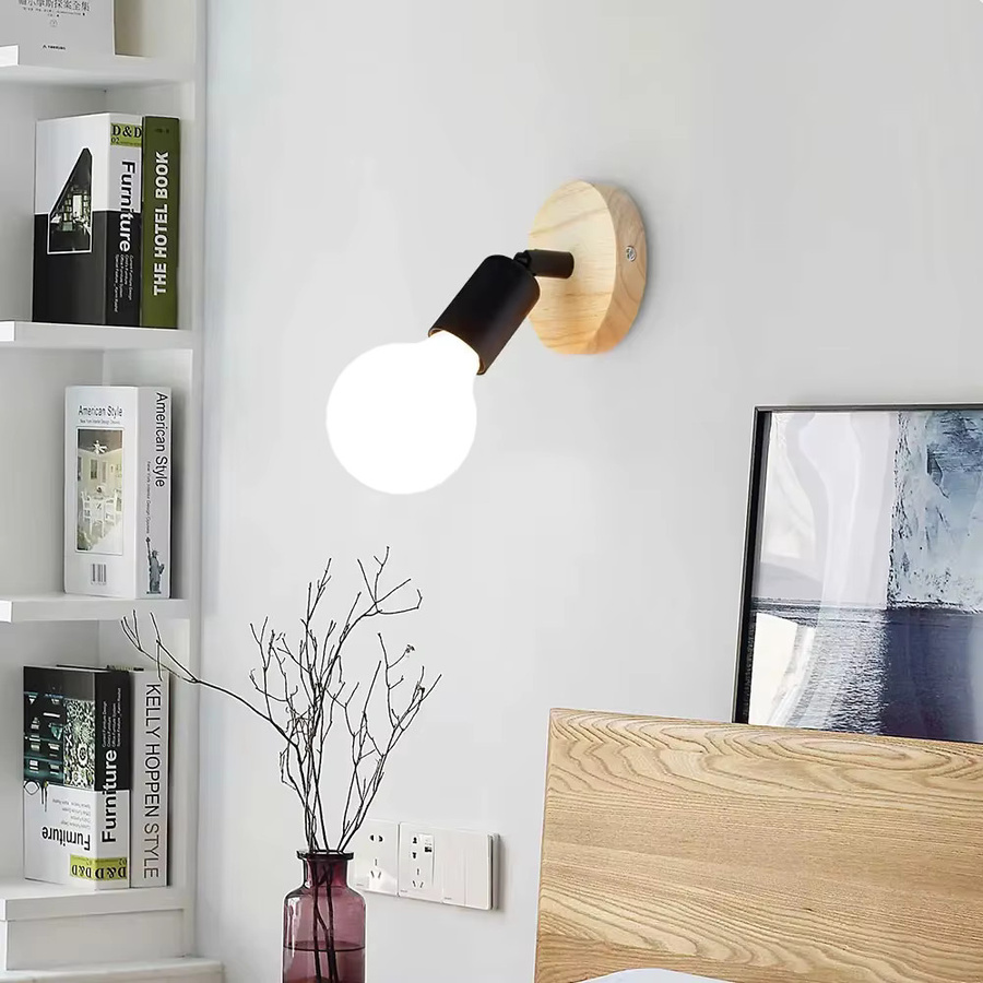 JOYINLED Retro Wandlampe aus Holz für Schlafzimmer und Wohnzimmer mit E27 Fassung, Braun - Bild 2