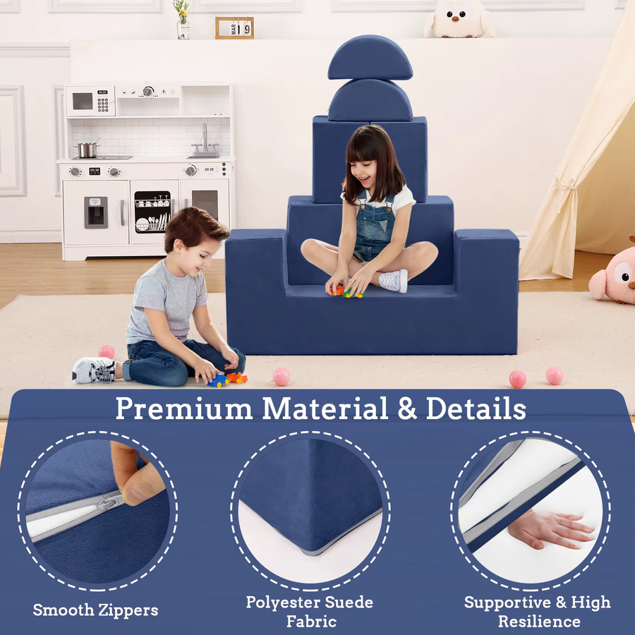 HiMISS Modulares 6-teiliges Kinder-Spielsofa aus Softschaum in Grau und Blau für Spielzimmer und Schlafzimmer - Bild 3