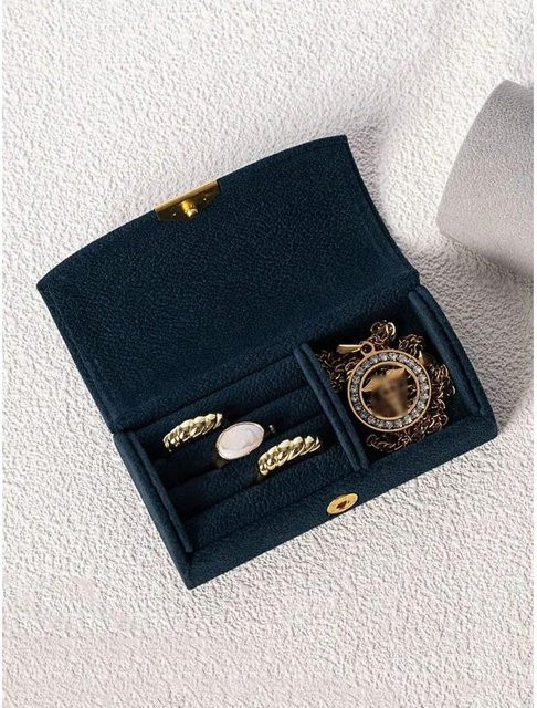 Kompakte Schmuckschatulle Ambiel Charm Reise-Schmuckorganisator für Ohrringe, Ringe und Halsketten in Navy Blue bunt mit PerlenSamt - Bild 1