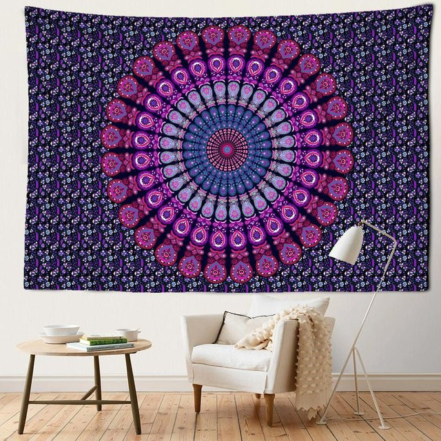 Mandala-Wandteppich von Binchi Outdoor Equipment in Dunkelviolett mit abstraktem Boho-Design, Breite: 150 cm, Höhe: 100 cm - Bild 1