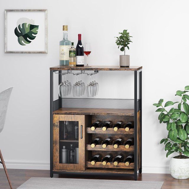 HobbyLane 3-stöckiger Weinbarschrank in Gold Weiß mit abnehmbarem Weinregal, Glashalter und Netztür - Bild 1
