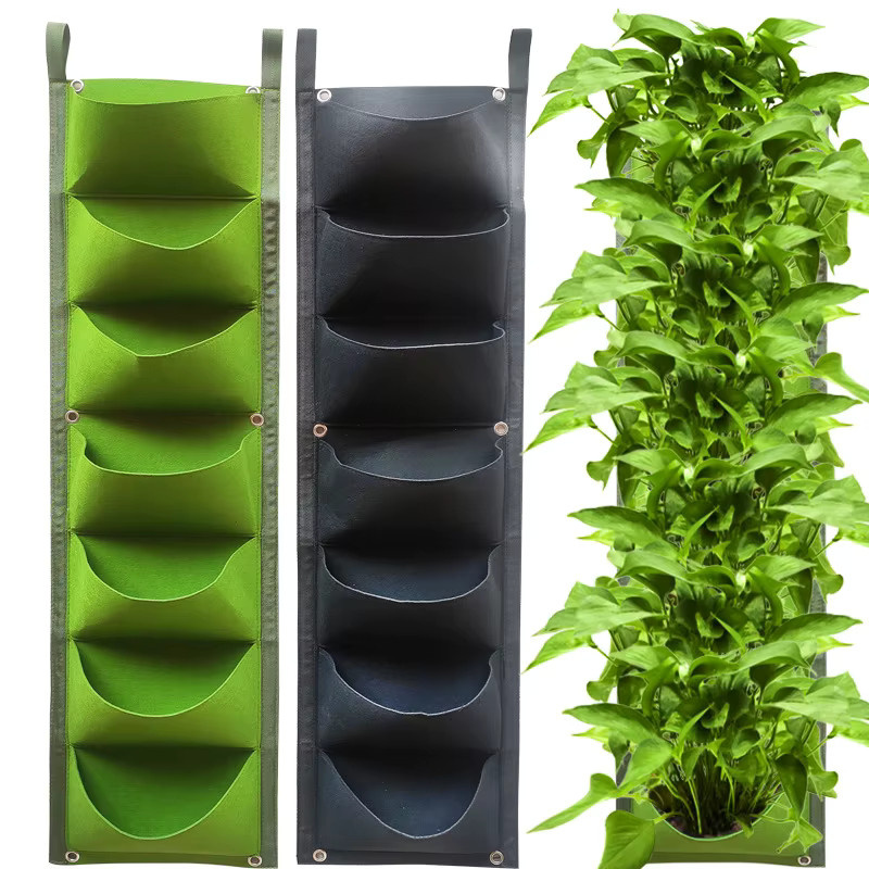 Vertikale Pflanztaschen aus Filz für den Garten und Außenbereich, Grün, B/H: 30,0 x 14,0 cm - Bild 1