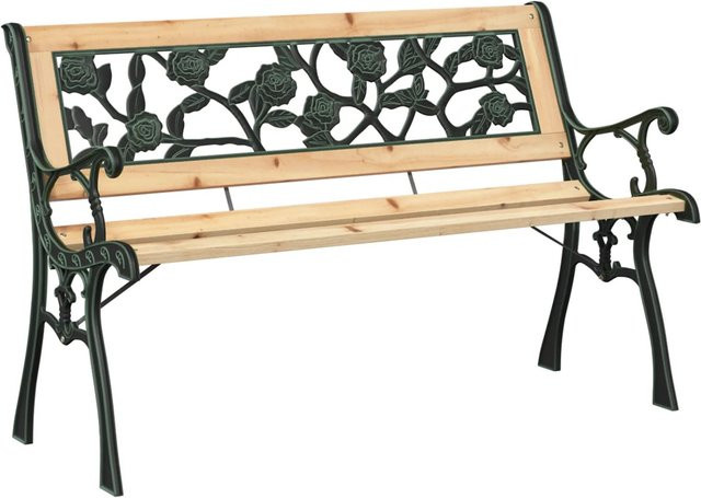 vidaXL Gartenbank mit Rosenmuster aus Holz und Gusseisen in Anthrazit und Braun inklusive Polstern B/T/H: 116 x 52,5 x 73 cm - Bild 1