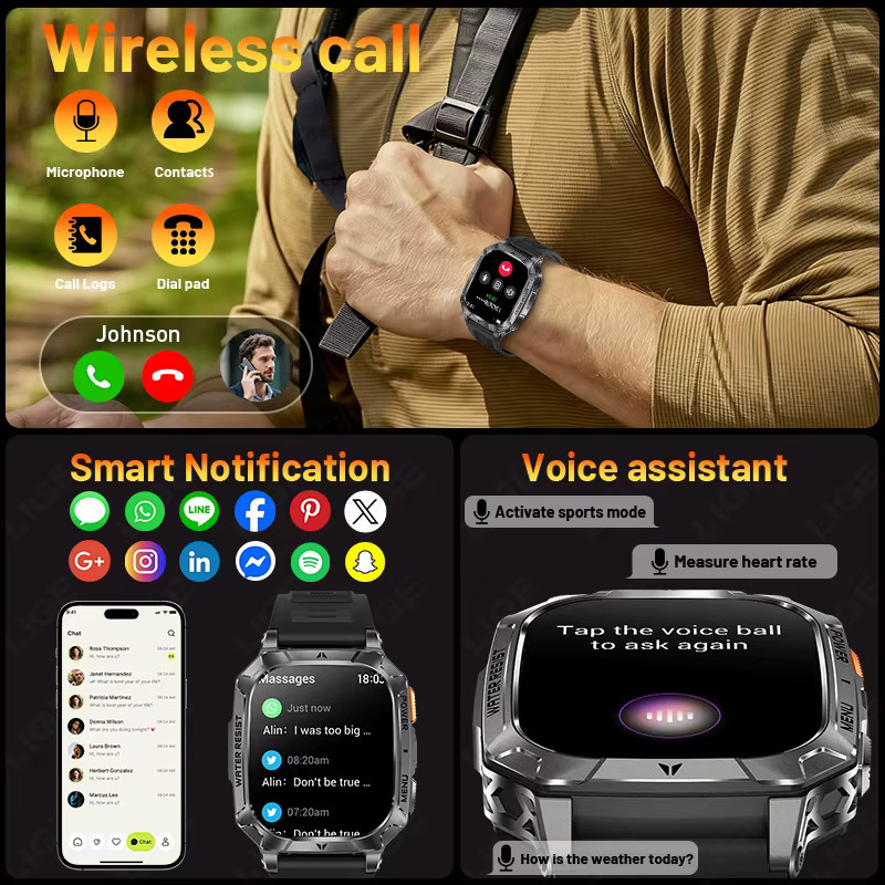 LIGE Smartwatch, Schwarz, Silikon, 10 ATM, Herren - Bild 2