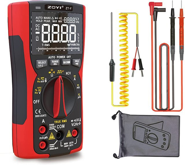 ZOYI ZT-Y Digitales Multimeter TRM 9999 mit AC/DC Voltmeter, Amperemeter und Ohmmeter in Rot - Bild 1