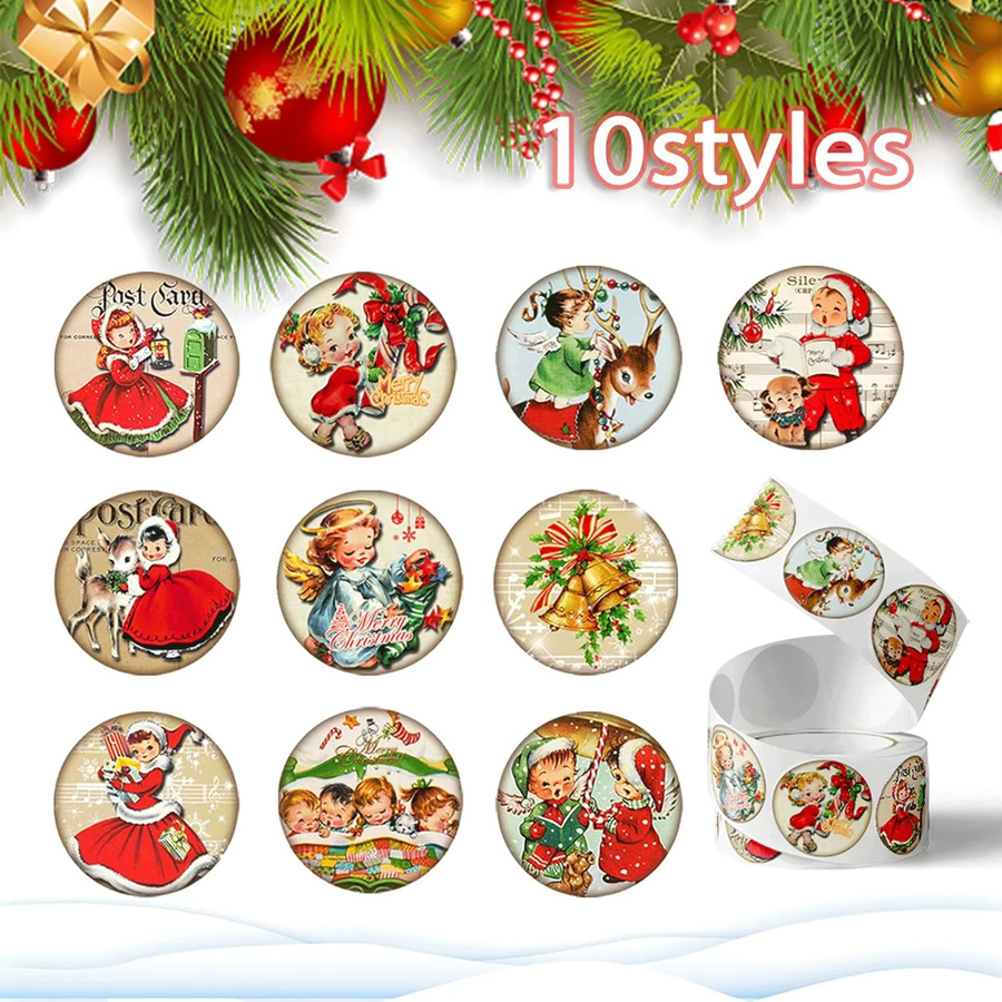 TYFYO 500 Stück Frohe-Weihnachts-Aufkleber, runde Weihnachtsetiketten in Multicolour, Durchmesser: 2,5 cm - Bild 3