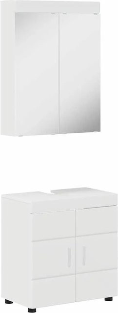 vidaXL Badezimmer-Möbelset TULUM in Hochglanz Weiß aus Holzwerkstoff bestehend aus Waschbeckenunterschrank und Spiegelschrank B/T/H: 60 x 34 x 63 cm und B/T/H: 60 x 16,5 x 78 cm - Bild 1
