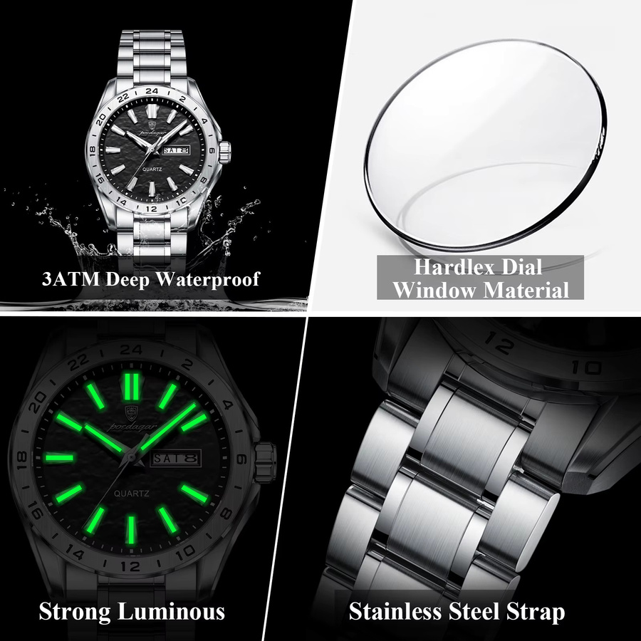 POEDAGAR Armbanduhr Edelstahl, Bicolor, Quarz, Silber, Herren - Bild 4