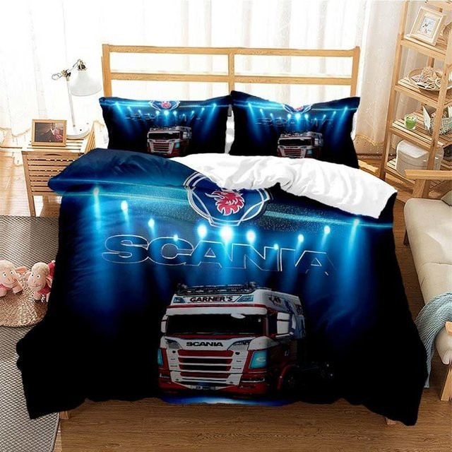Scania LKW Bettwäsche Set aus Mikrofaser mit 3D-Druck in Blau, B/H: 140 x 210 cm - Bild 1