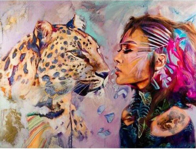 FIYO Diamant-Stickerei DIY Set mit Panther und Schönheit in Grau, 5D Diamond Painting mit vollen Rundsteinen, B/H: 20 x 30 cm - Bild 1