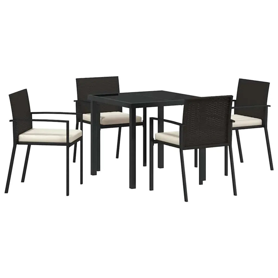 vidaXL 5-teiliges Garten-Esstischset aus schwarzem Poly-Rattan und Stahl im modernen Design - Bild 2