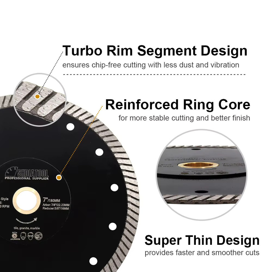 SHDIATOOL 5er Set Superthin Diamond Turbo Trennscheibe für Keramikfliesen, Marmor und Granit, Durchmesser: 125 mm - Bild 6